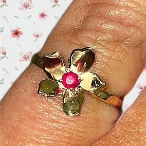 14k Rose Gold and Genuine Ruby Flower Ring